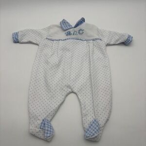 Lullaby Club Coverall Boys 3-6 Months White Blue ABC Polka Dot Footed One Piece‎
